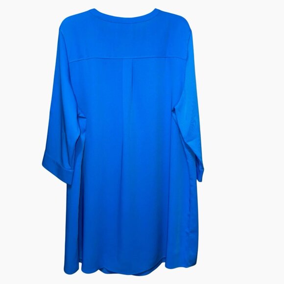 Belle by Kim Gravel Blue Tunic Dress XLP 1/4 Zip Neckline Roll Tab Sleeves NWOT - Picture 3 of 7